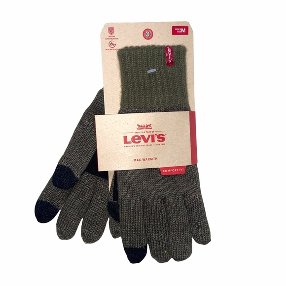 Levi’s Gloves Men Medium Max Warmth Heat Retention Knit Suede Leather NWT * - Picture 1 of 2
